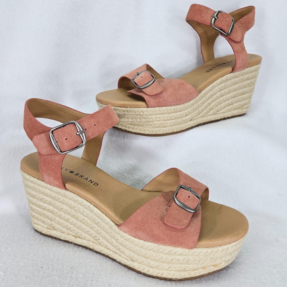 Lucky Brand Espadrille Womens 8 Pink Naveah‎ Platform Wedge Sandals Hemp BOHO